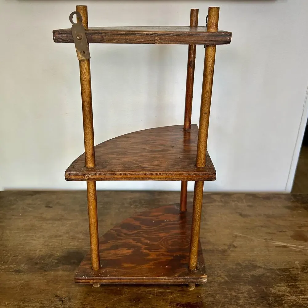 Vintage Wood Spindle Corner Shelf | 3 Tier Etagere Wall Decor